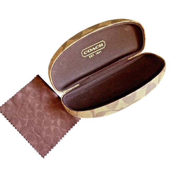 Coach Signature Tan Brown Hard Clam Shell Eye Glasses Sunglasses Storage Case - Picture 4 of 7